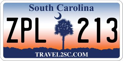SC license plate ZPL213