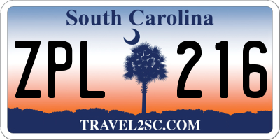 SC license plate ZPL216