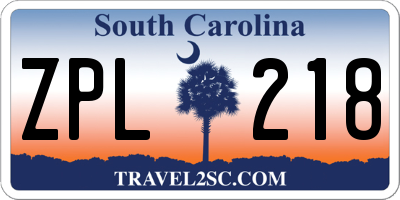 SC license plate ZPL218