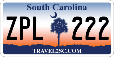 SC license plate ZPL222