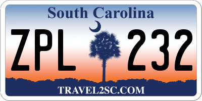SC license plate ZPL232