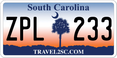 SC license plate ZPL233