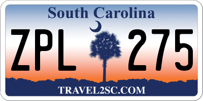 SC license plate ZPL275