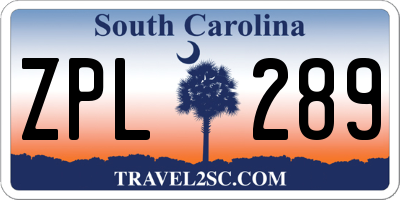 SC license plate ZPL289