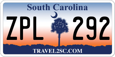SC license plate ZPL292