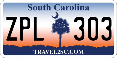 SC license plate ZPL303