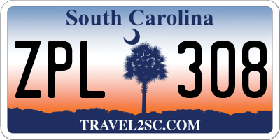 SC license plate ZPL308