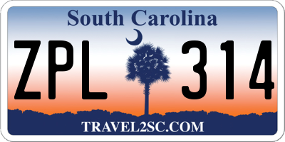 SC license plate ZPL314