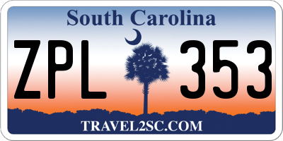 SC license plate ZPL353