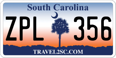 SC license plate ZPL356