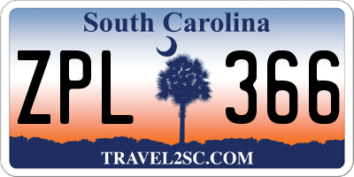 SC license plate ZPL366