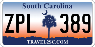SC license plate ZPL389