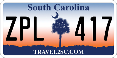 SC license plate ZPL417