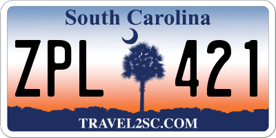 SC license plate ZPL421