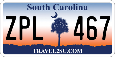 SC license plate ZPL467