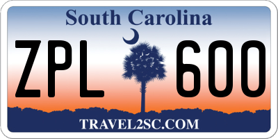 SC license plate ZPL600