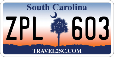 SC license plate ZPL603