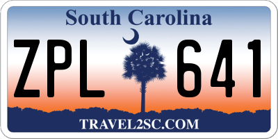 SC license plate ZPL641