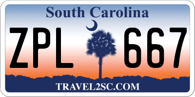 SC license plate ZPL667