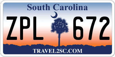 SC license plate ZPL672
