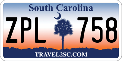SC license plate ZPL758