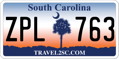 SC license plate ZPL763