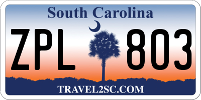 SC license plate ZPL803
