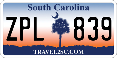 SC license plate ZPL839