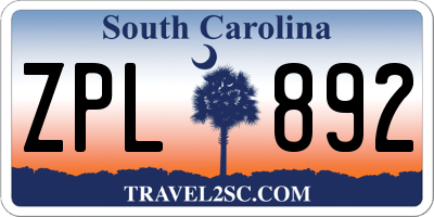 SC license plate ZPL892