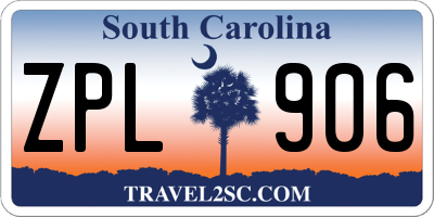 SC license plate ZPL906