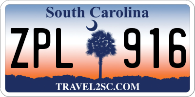 SC license plate ZPL916