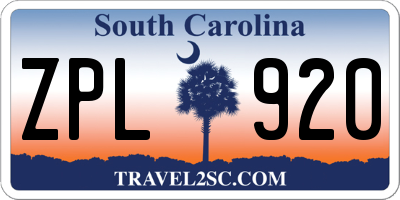 SC license plate ZPL920