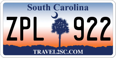 SC license plate ZPL922