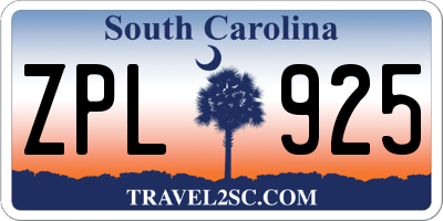 SC license plate ZPL925