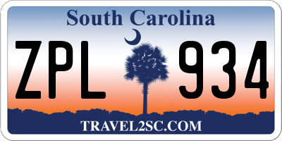 SC license plate ZPL934