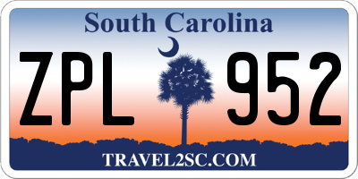SC license plate ZPL952