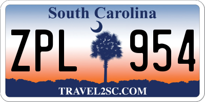 SC license plate ZPL954