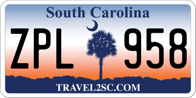 SC license plate ZPL958
