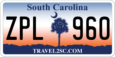 SC license plate ZPL960
