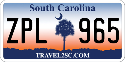 SC license plate ZPL965