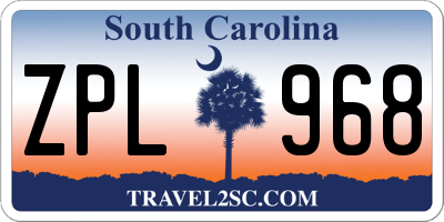 SC license plate ZPL968