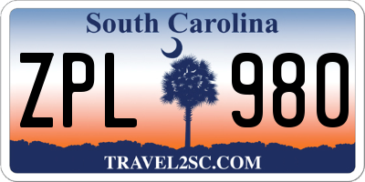 SC license plate ZPL980