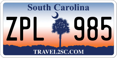 SC license plate ZPL985