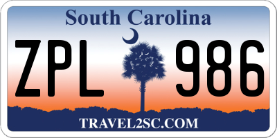 SC license plate ZPL986