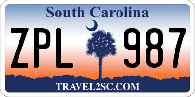 SC license plate ZPL987