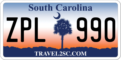SC license plate ZPL990