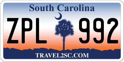 SC license plate ZPL992