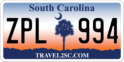 SC license plate ZPL994