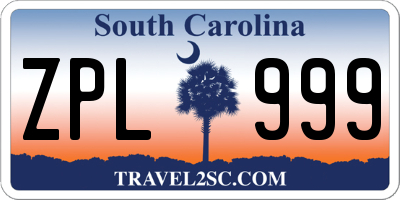 SC license plate ZPL999