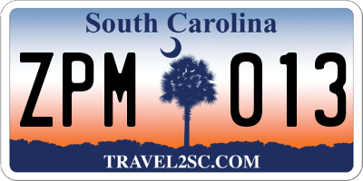 SC license plate ZPM013